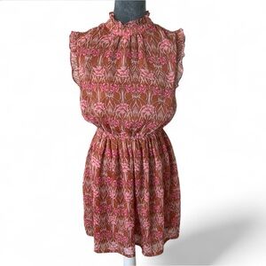 Forever 21 Pink and Brown Floral Sleeveless Ruffled Dress